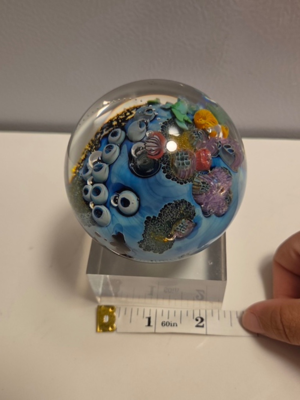 "Inhabited Planet" Studio Art Glass paperweight by Josh Simpson, one-of-a-kind! - Picture 7 of 10